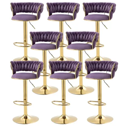 White Fabric Adjustable Gold Base Low Back Bar Stool Image - 62