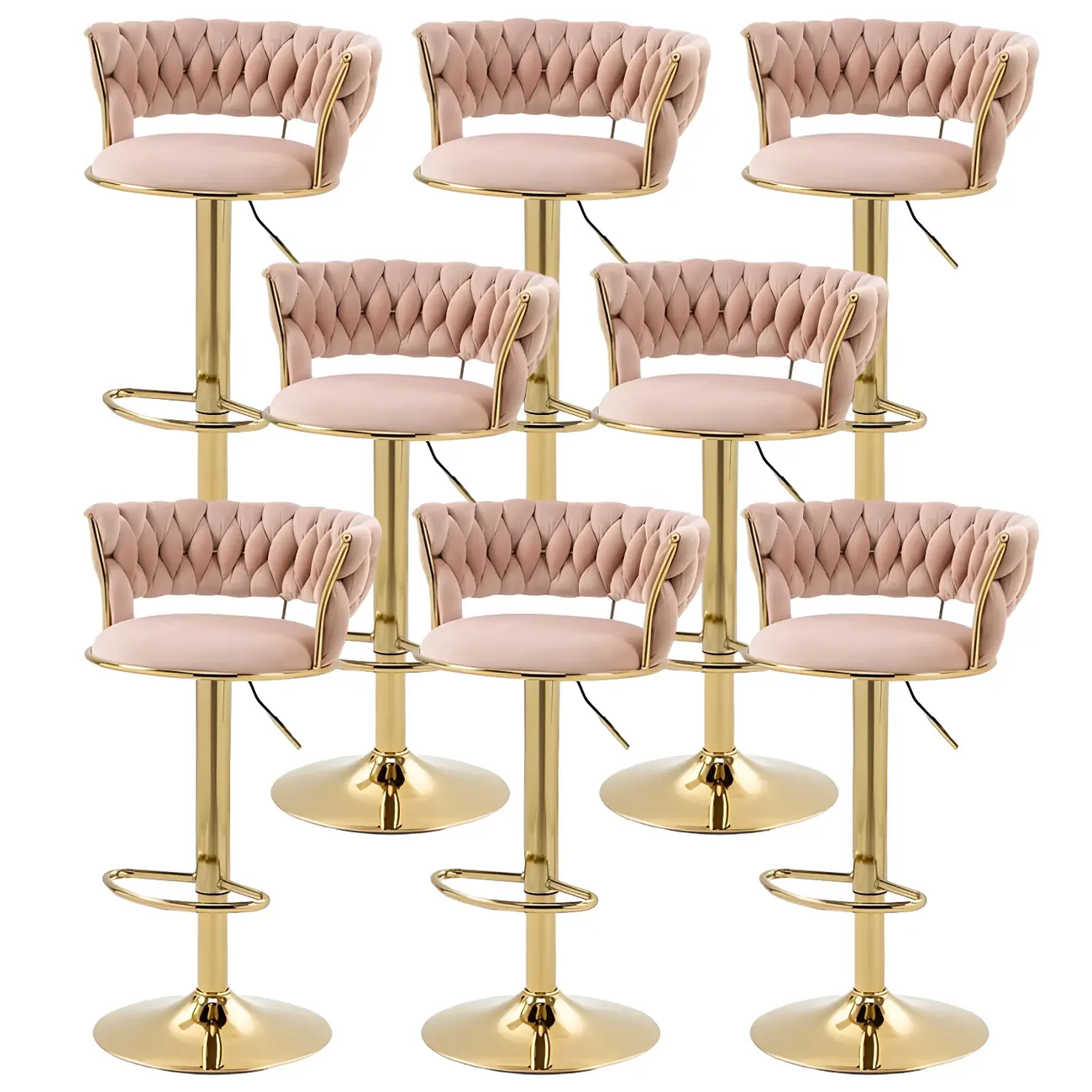 White Fabric Adjustable Gold Base Low Back Bar Stool Image - 63 | homeyfad