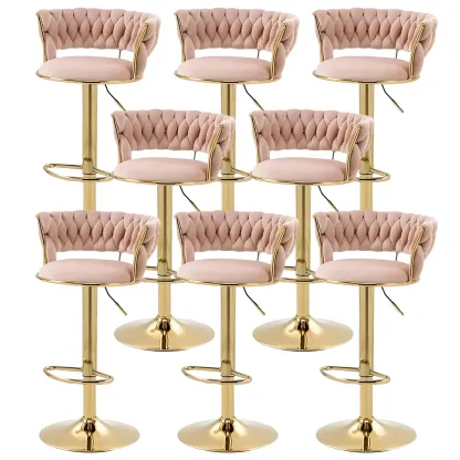 White Fabric Adjustable Gold Base Low Back Bar Stool Image - 63