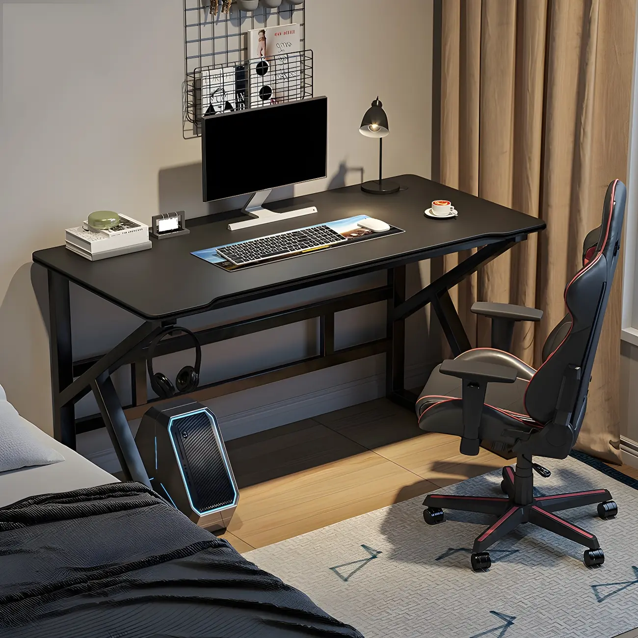 29" Modern Black Metal Adjustable Gaming Desk with Wooden Top Image - 5 | homeyfad