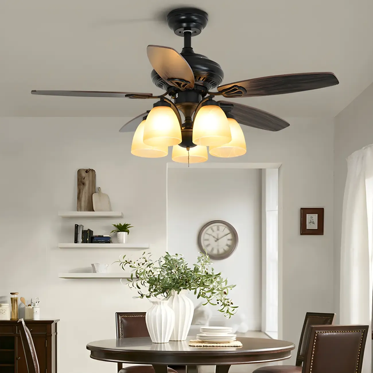52-Inch Modern Black Chandelier Ceiling Fan with Remote