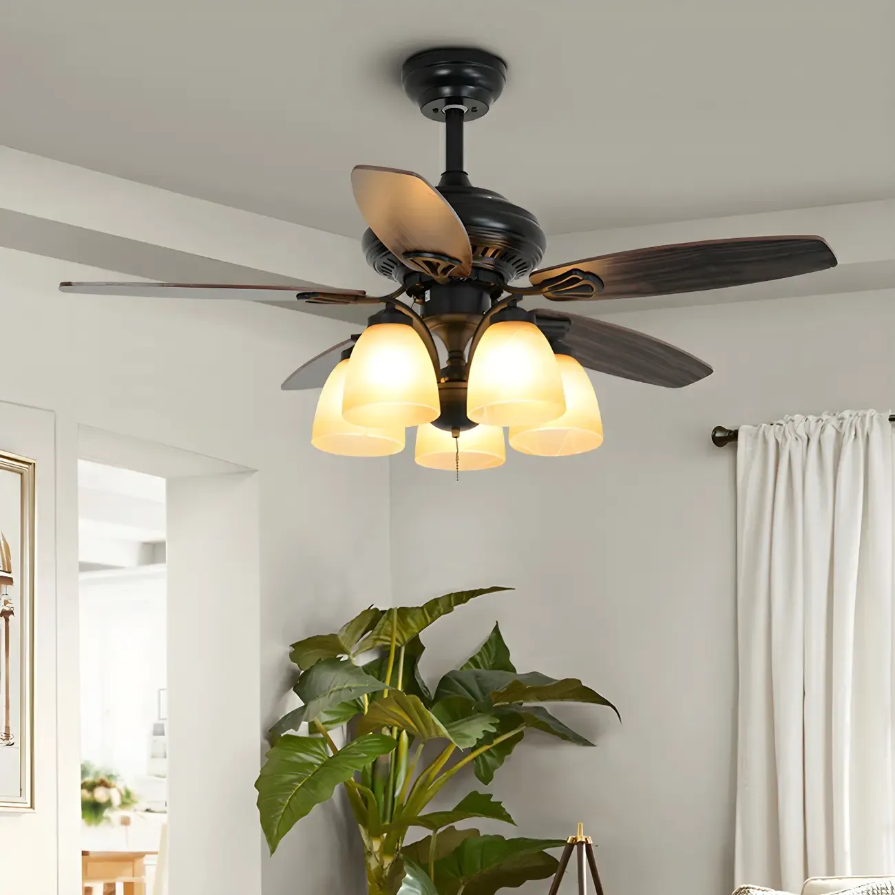 52-Inch Modern Black Chandelier Ceiling Fan with Remote