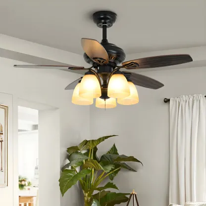 52-Inch Modern Black Chandelier Ceiling Fan with Remote