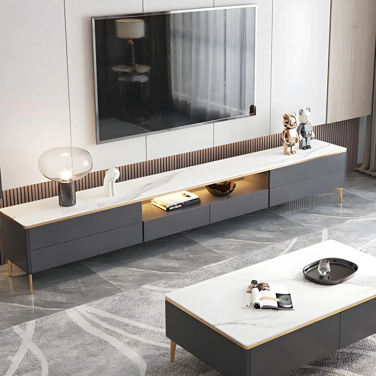 Industrial Stone Mueble Para TV Stand with Drawers for Restroom Image - 2