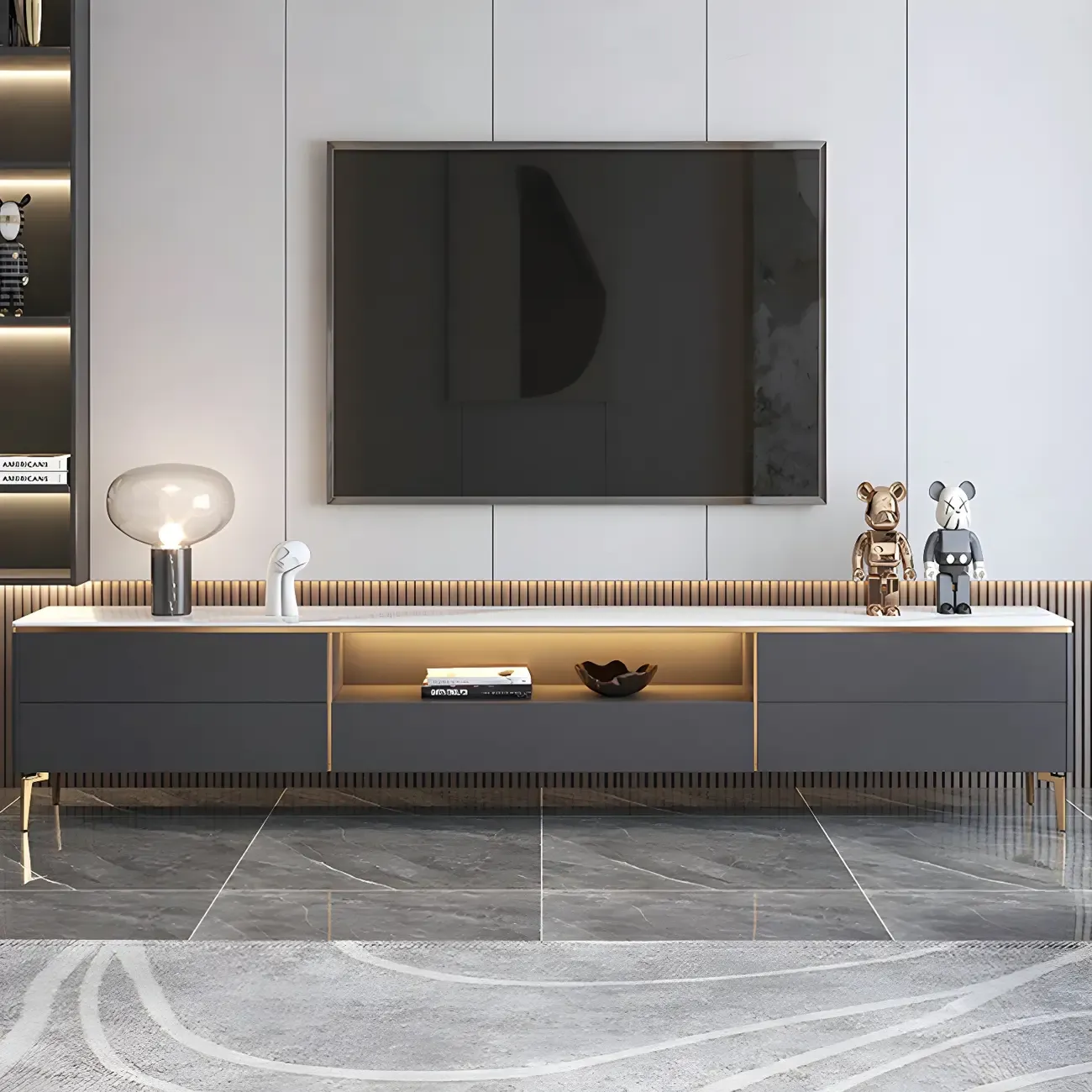 Industrial Stone Mueble Para TV Stand with Drawers for Restroom Image - 3