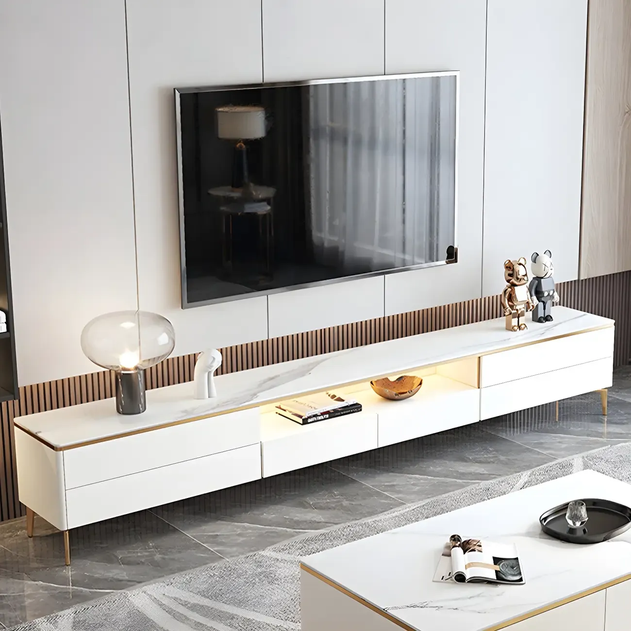 Industrial Stone Mueble Para TV Stand with Drawers for Restroom Image - 1