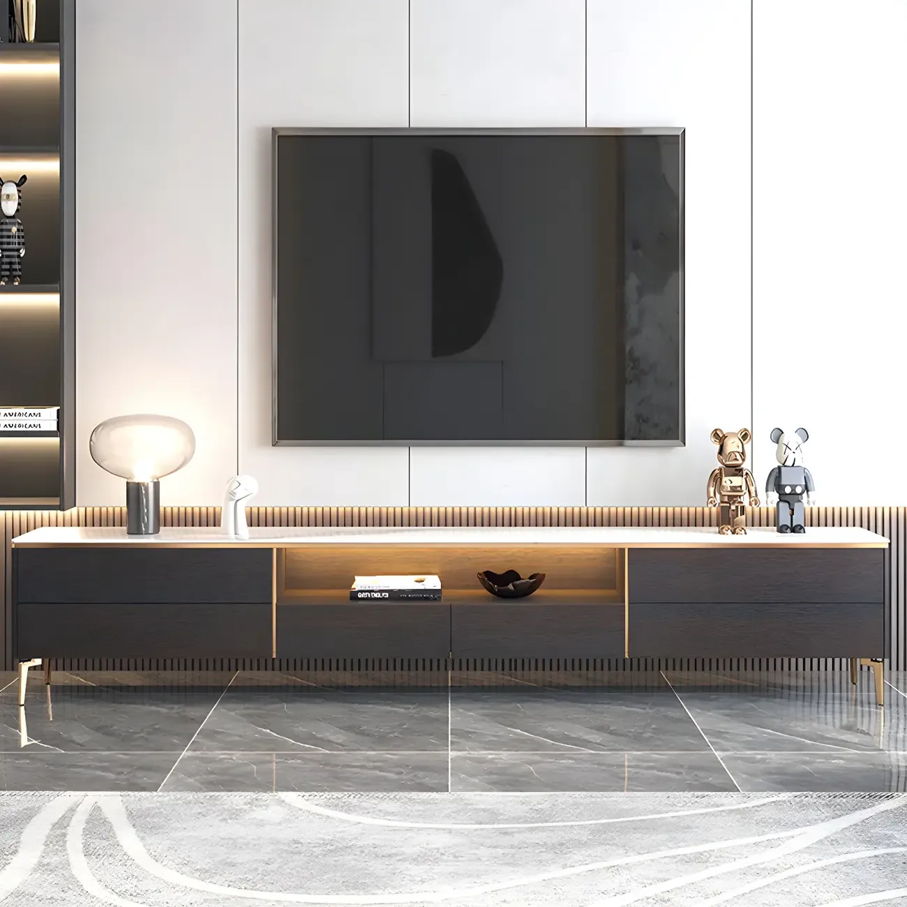 Industrial Stone Mueble Para TV Stand with Drawers for Restroom Image - 5