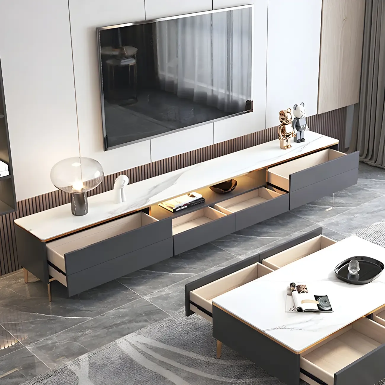 Industrial Stone Mueble Para TV Stand with Drawers for Restroom Image - 11