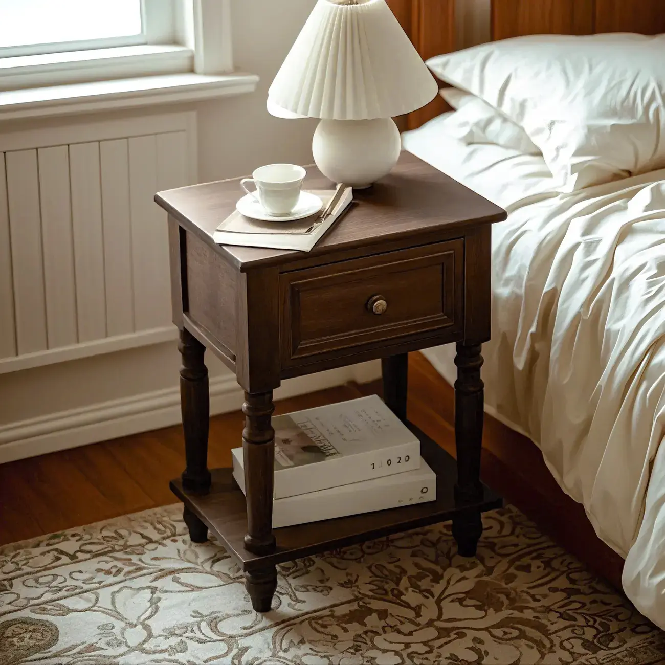 1-Drawer Brown Wood End Table for Small Space with Shelf Image - 1 | homeyfad