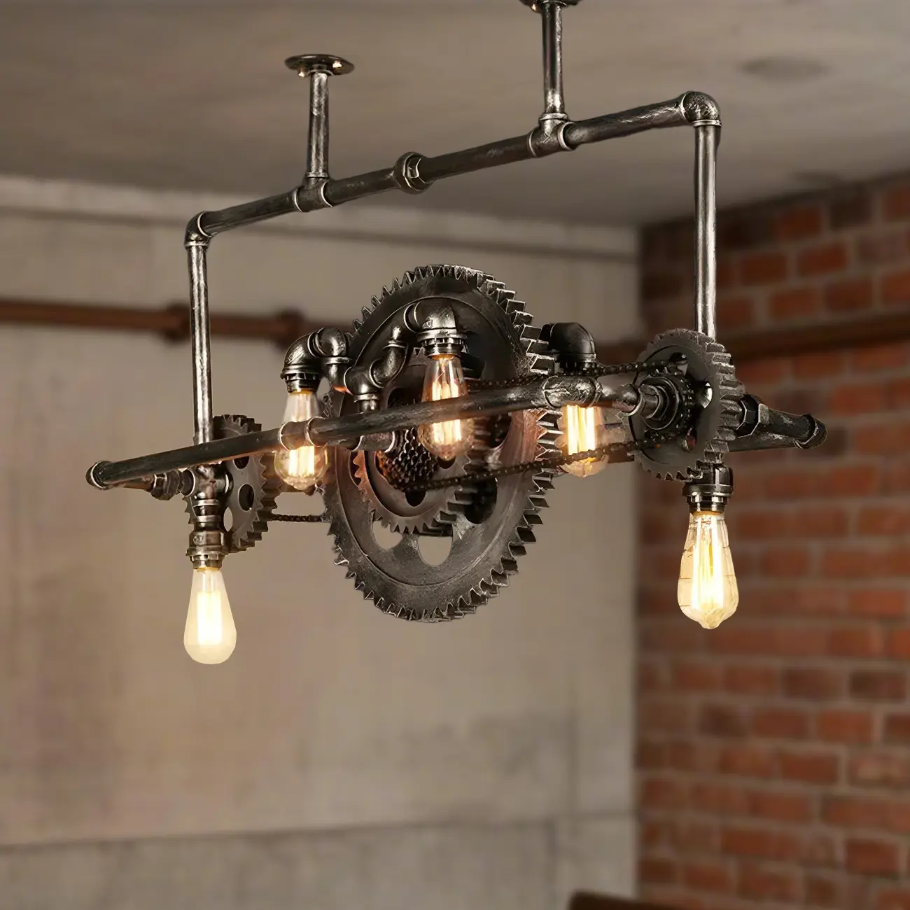 Vintage Industrial Metal Gear Island Pendant Light Image - 1 | homeyfad