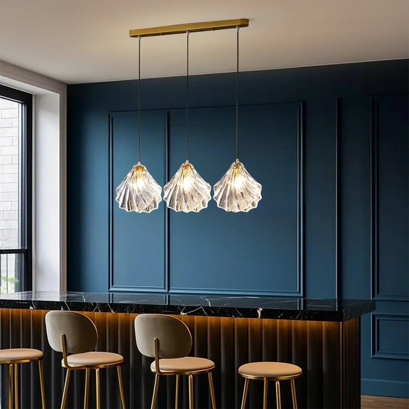 Contemporary Glass 3-Light Adjustable Island Pendant Light Image - 1 | homeyfad