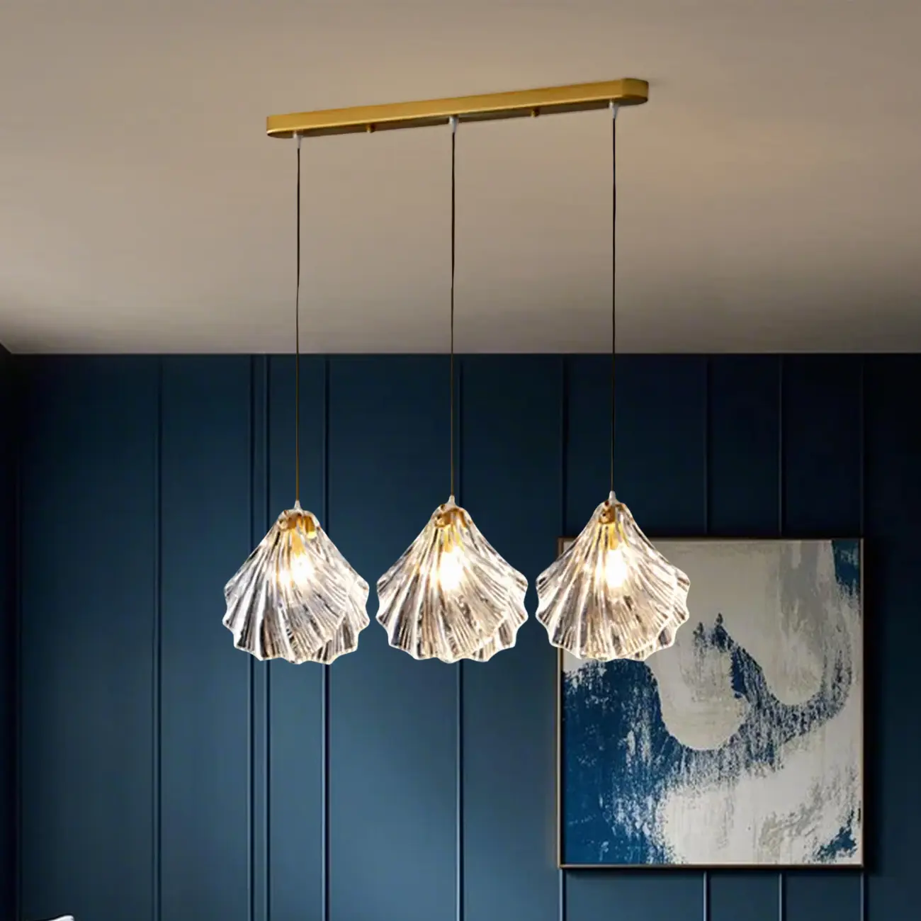 Contemporary Glass 3-Light Adjustable Island Pendant Light Image - 2 | homeyfad