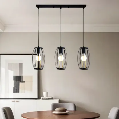 Industrial Black Geometric Adjustable Island Pendant Light Image - 1
