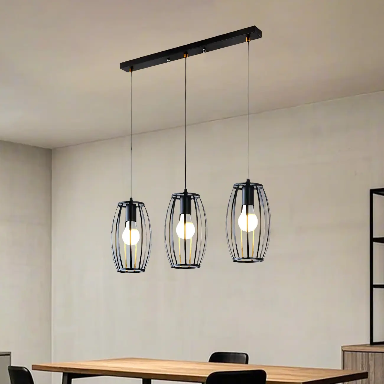 Industrial Black Geometric Adjustable Island Pendant Light Image - 2 | homeyfad