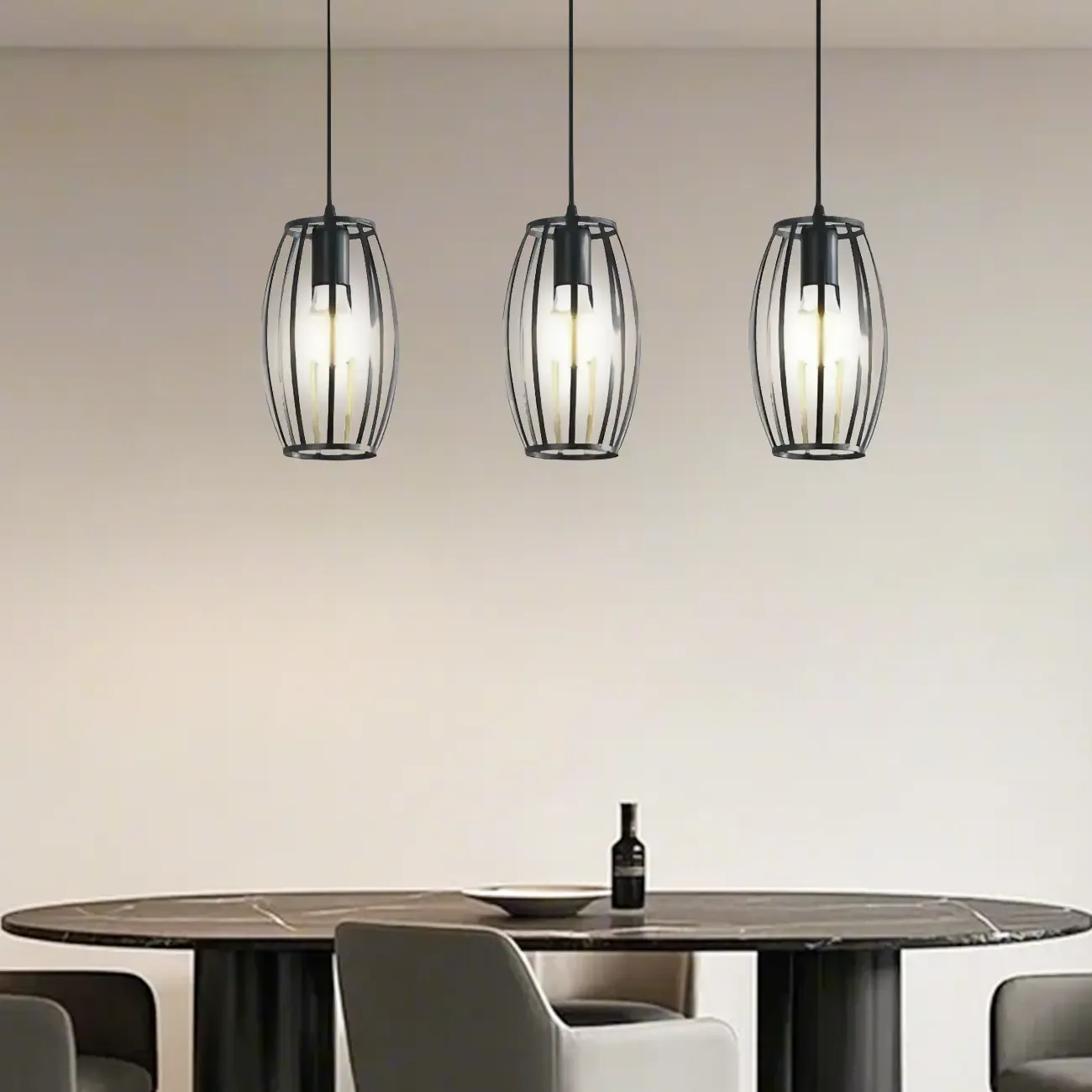 Industrial Black Geometric Adjustable Island Pendant Light Image - 12