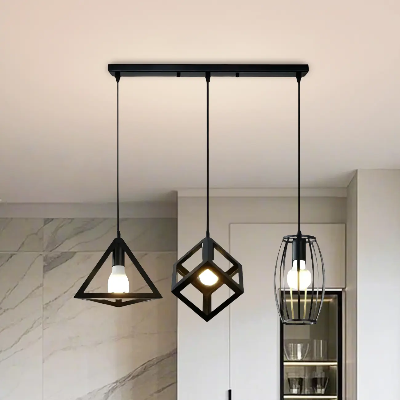 Industrial Black Geometric Adjustable Island Pendant Light Image - 13 | homeyfad