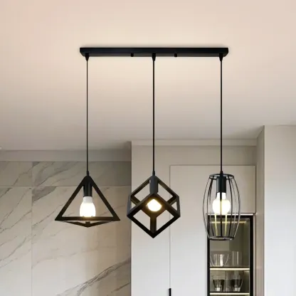 Industrial Black Geometric Adjustable Island Pendant Light Image - 13