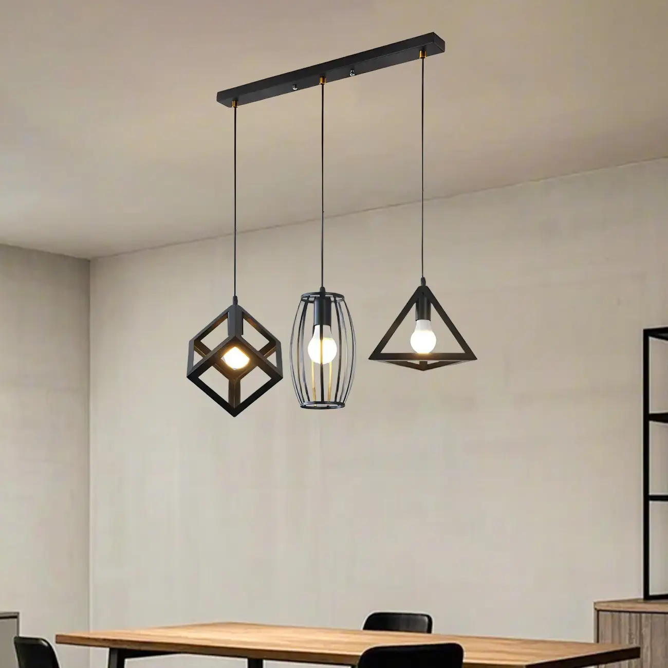 Industrial Black Geometric Adjustable Island Pendant Light Image - 5 | homeyfad