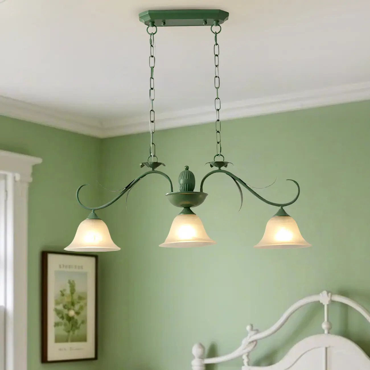 Green Glass 3-Light Floral Island Pendant Light for Kitchen Image - 1 | homeyfad