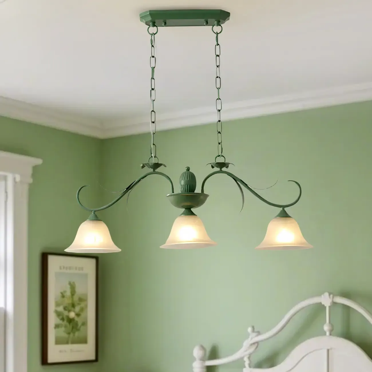 Green Glass 3-Light Floral Island Pendant Light for Kitchen Image - 1