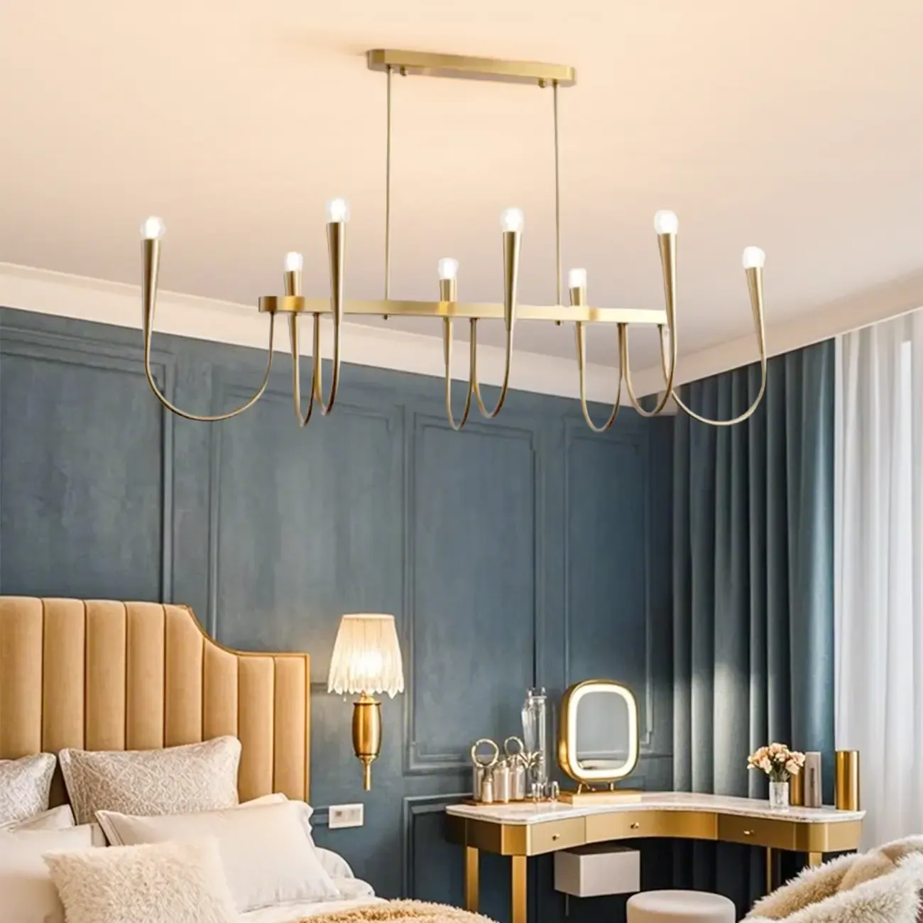 Modern Gold Adjustable Island Pendant Light for Kitchen Image - 5