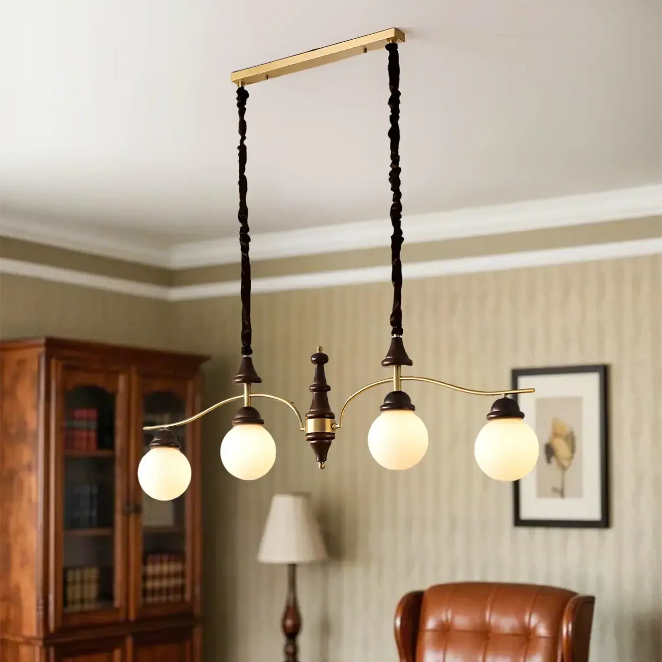 Kitchen Modern Brown Glass Globe Island Pendant Light Image - 5