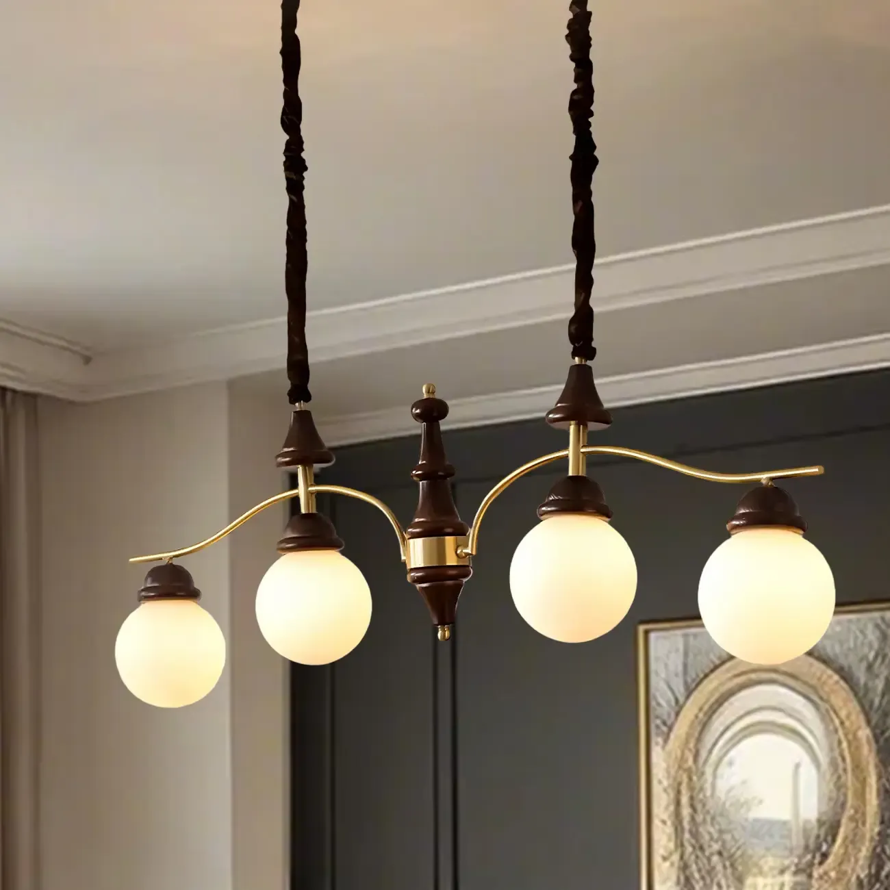 Kitchen Modern Brown Glass Globe Island Pendant Light Image - 7