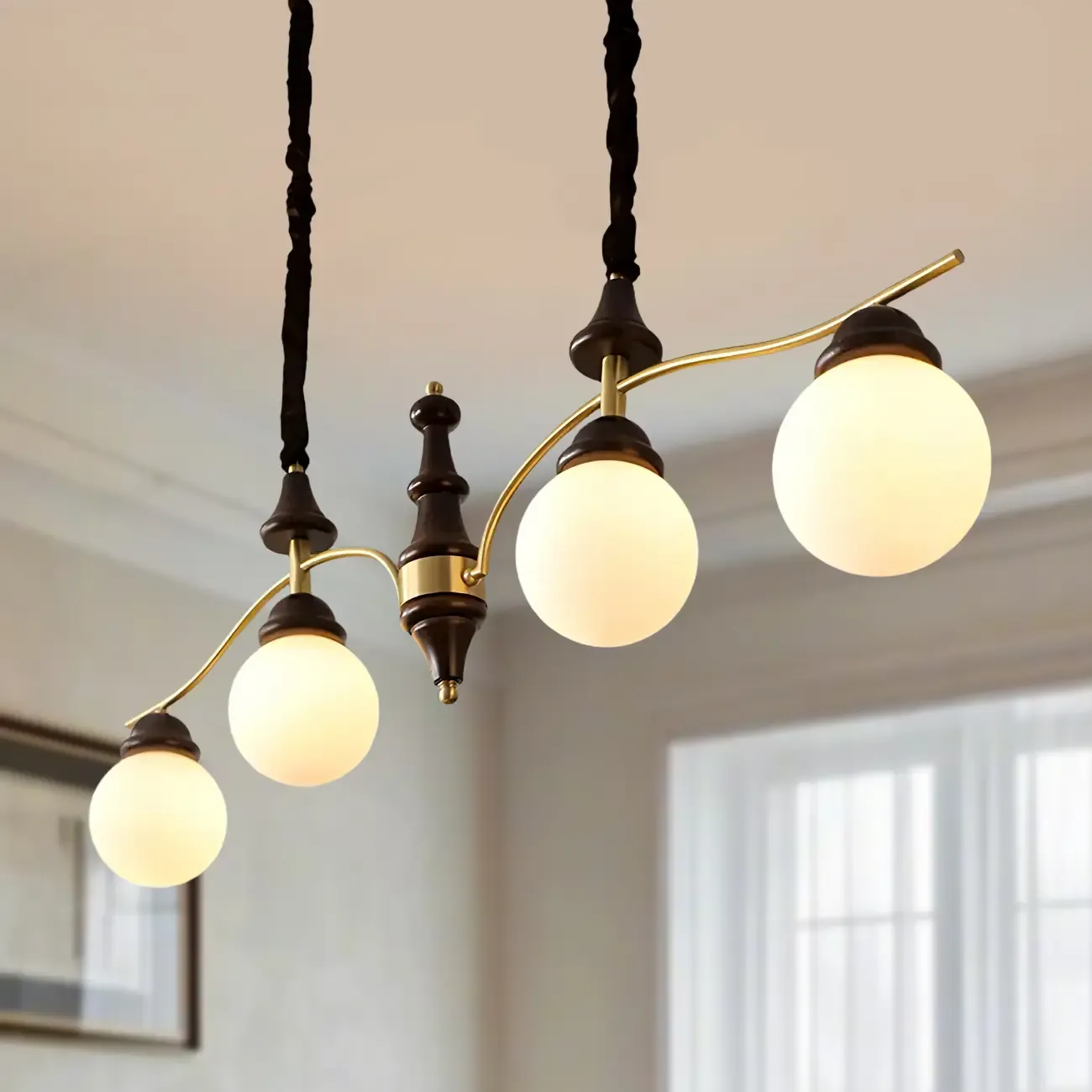 Kitchen Modern Brown Glass Globe Island Pendant Light Image - 9