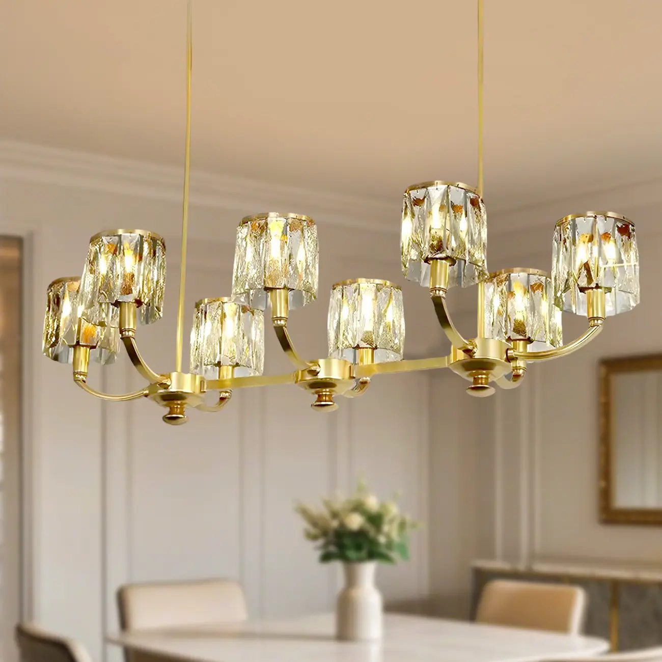 Modern Gold Crystal Cylinder Island Pendant Light for Kitchen Image - 1 | homeyfad