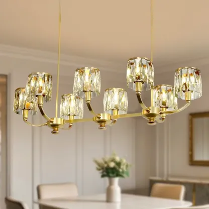 Modern Gold Crystal Cylinder Island Pendant Light for Kitchen Image - 1