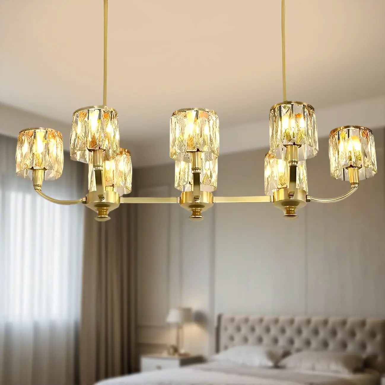 Modern Gold Crystal Cylinder Island Pendant Light for Kitchen Image - 2 | homeyfad
