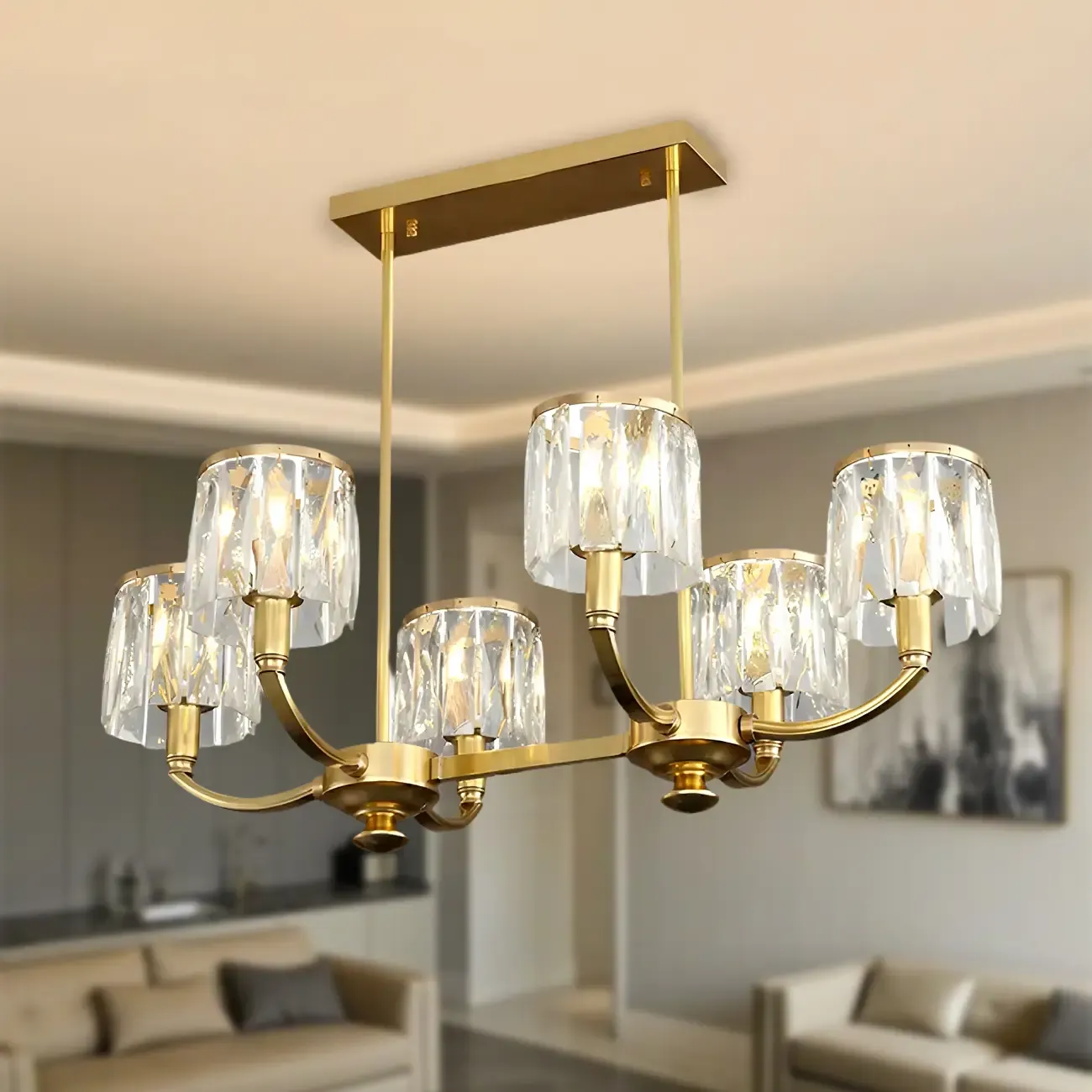 Modern Gold Crystal Cylinder Island Pendant Light for Kitchen Image - 4
