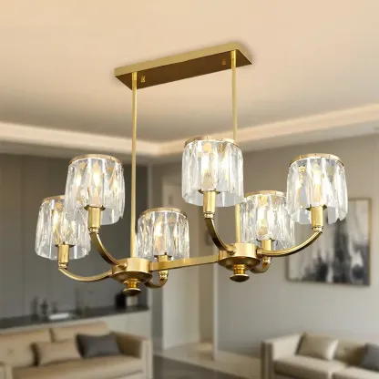 Modern Gold Crystal Cylinder Island Pendant Light for Kitchen Image - 4