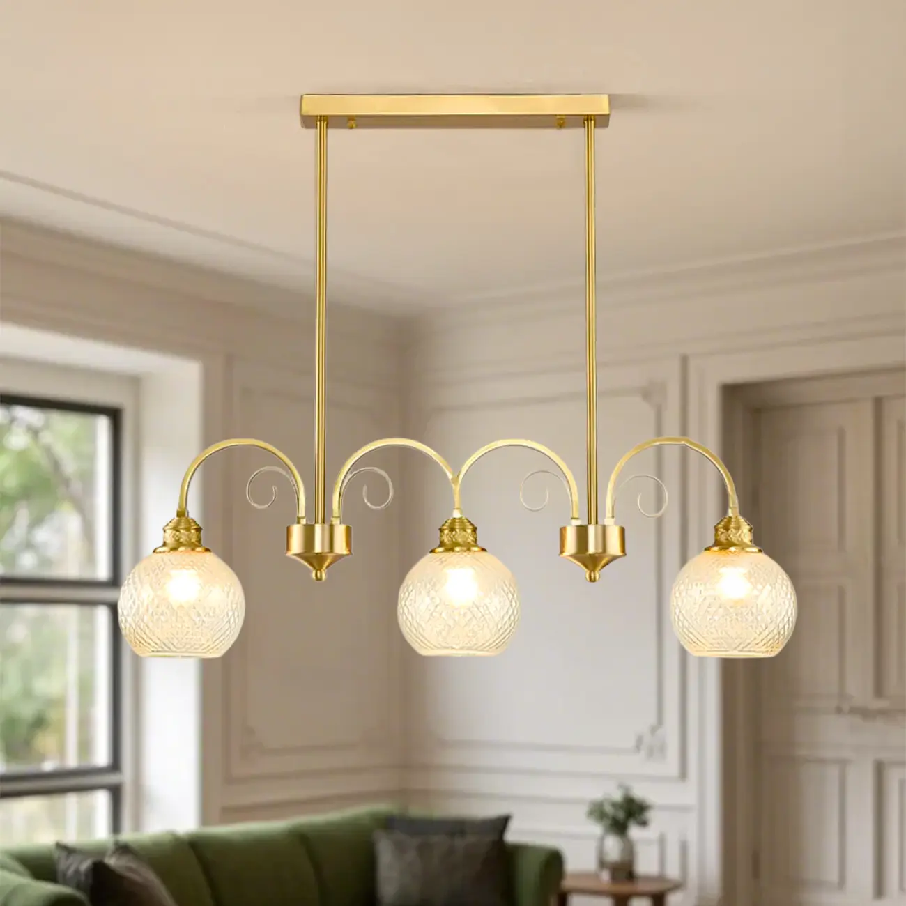 Adjustable Gold Glass Globe Island Pendant Light for Kitchen Image - 2 | homeyfad