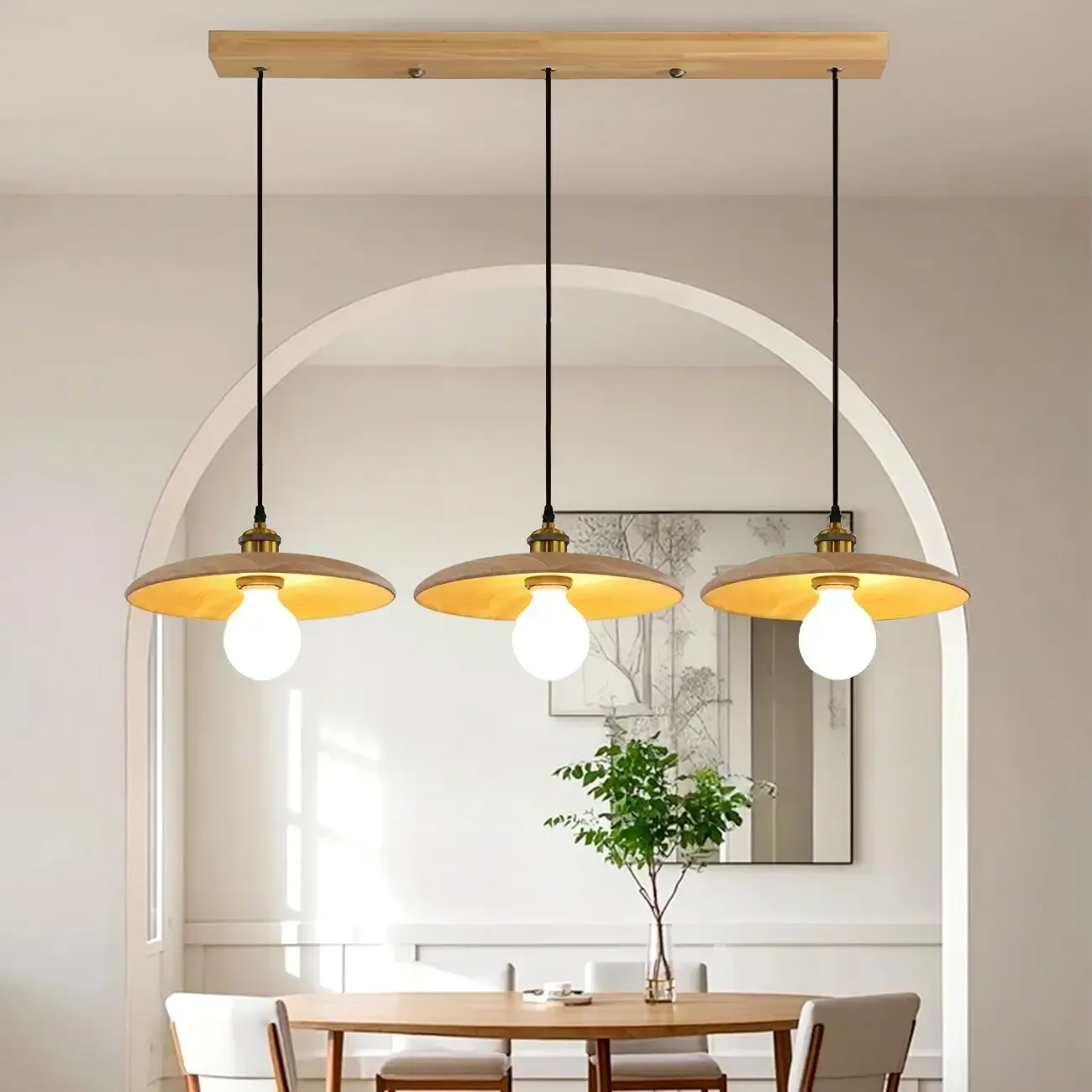 Geometric Walnut Wood Island Pendant Light for Kitchen Image - 1