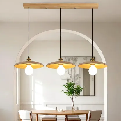 Geometric Walnut Wood Island Pendant Light for Kitchen Image - 1