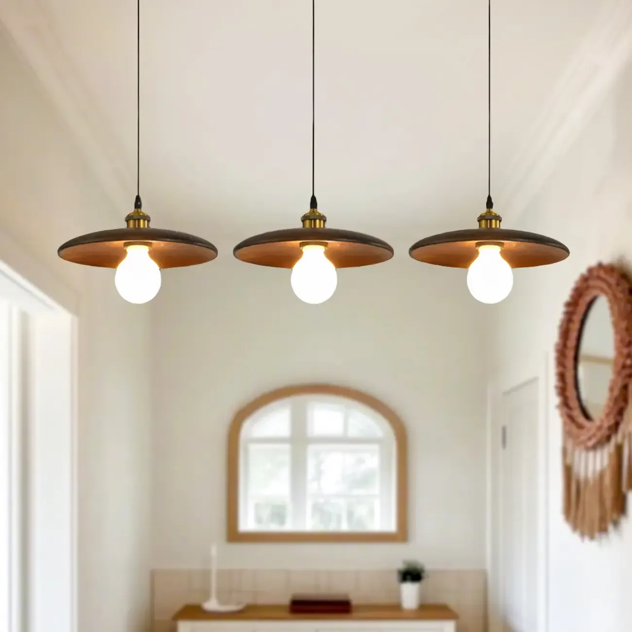 Geometric Walnut Wood Island Pendant Light for Kitchen Image - 2