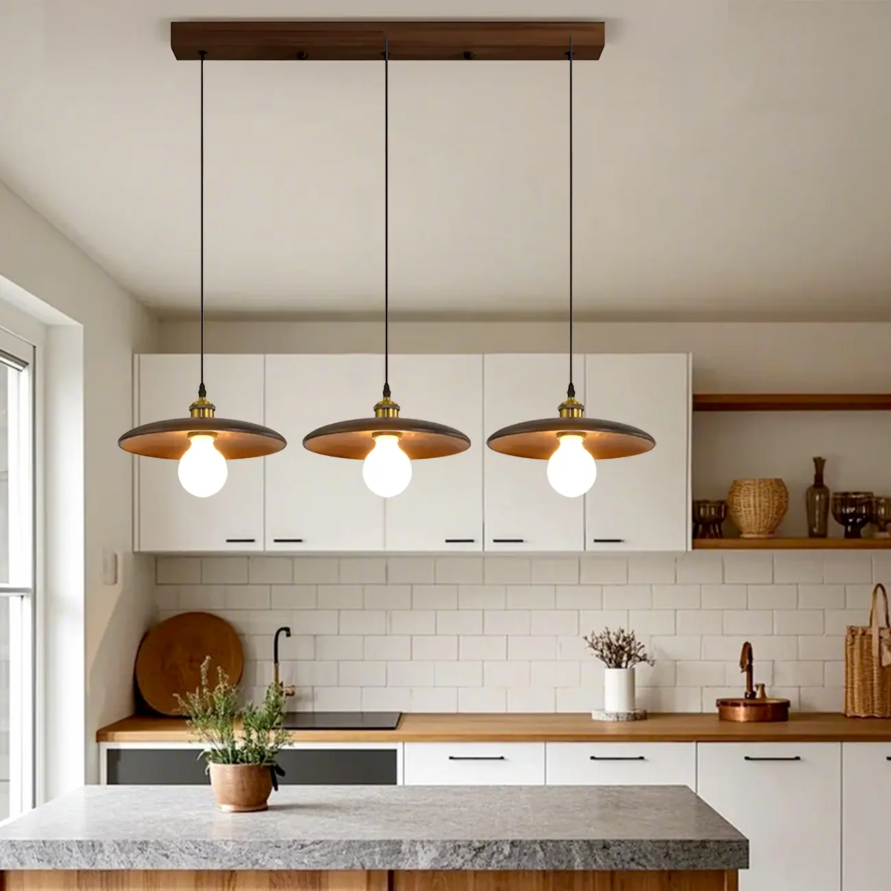 Geometric Walnut Wood Island Pendant Light for Kitchen Image - 3 | homeyfad