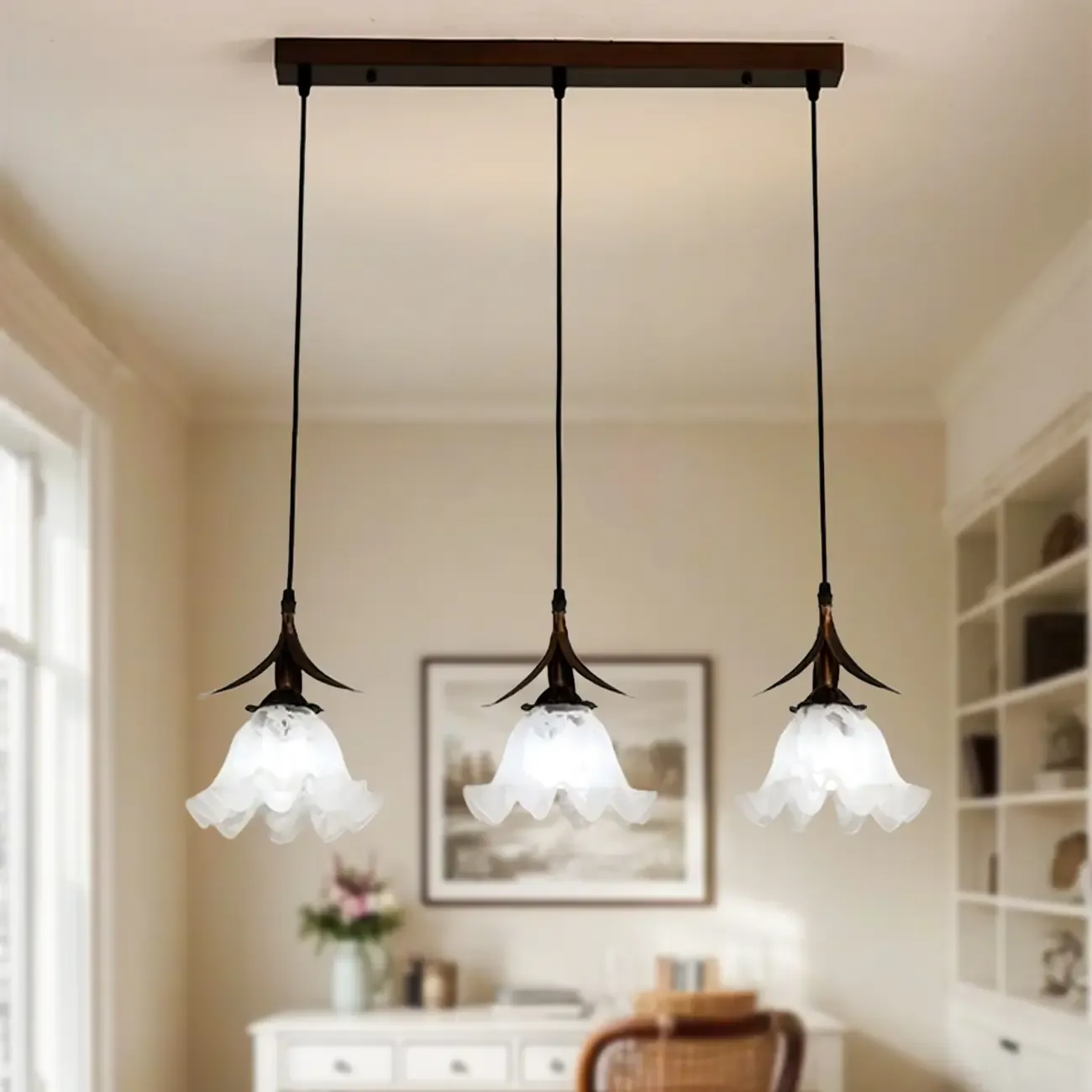 Modern Glass Flower-Shaped Pendant Light for Kitchen Image - 4