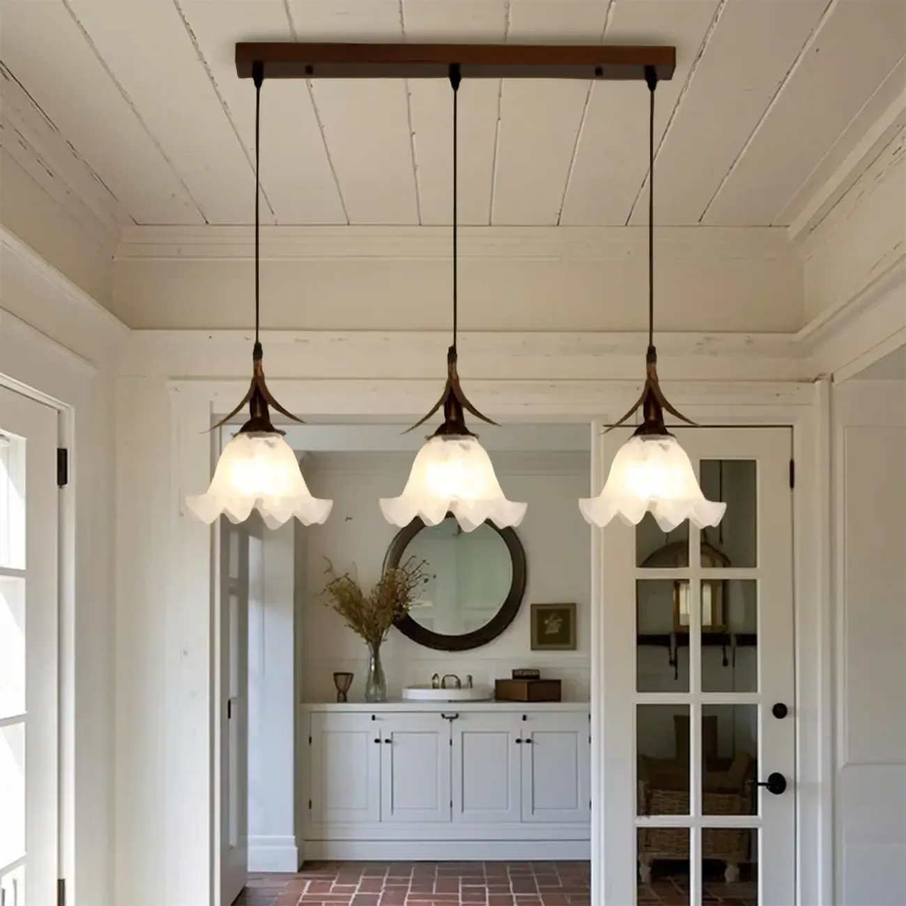 Modern Glass Flower-Shaped Pendant Light for Kitchen Image - 5