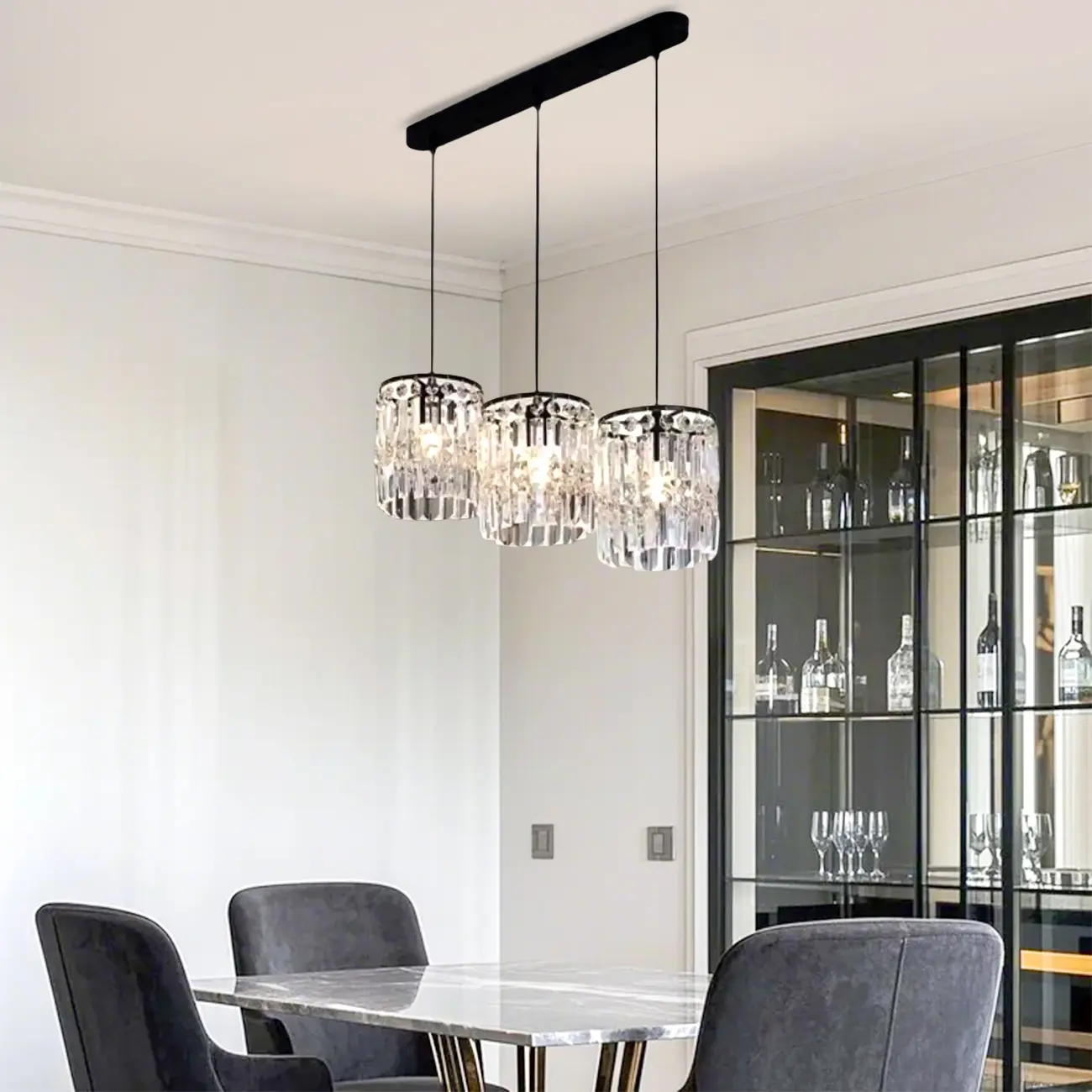 Kitchen Island Modern Crystal Cylinder Pendant Light Image - 1 | homeyfad