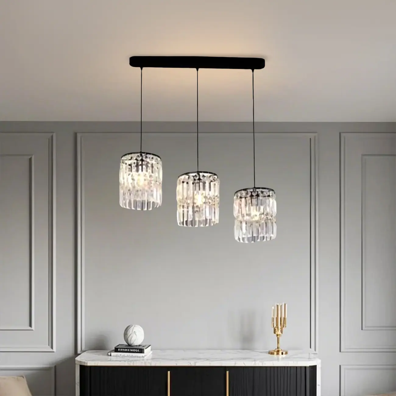 Kitchen Island Modern Crystal Cylinder Pendant Light Image - 2 | homeyfad
