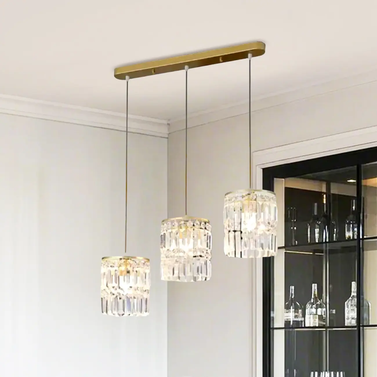 Kitchen Island Modern Crystal Cylinder Pendant Light Image - 3 | homeyfad
