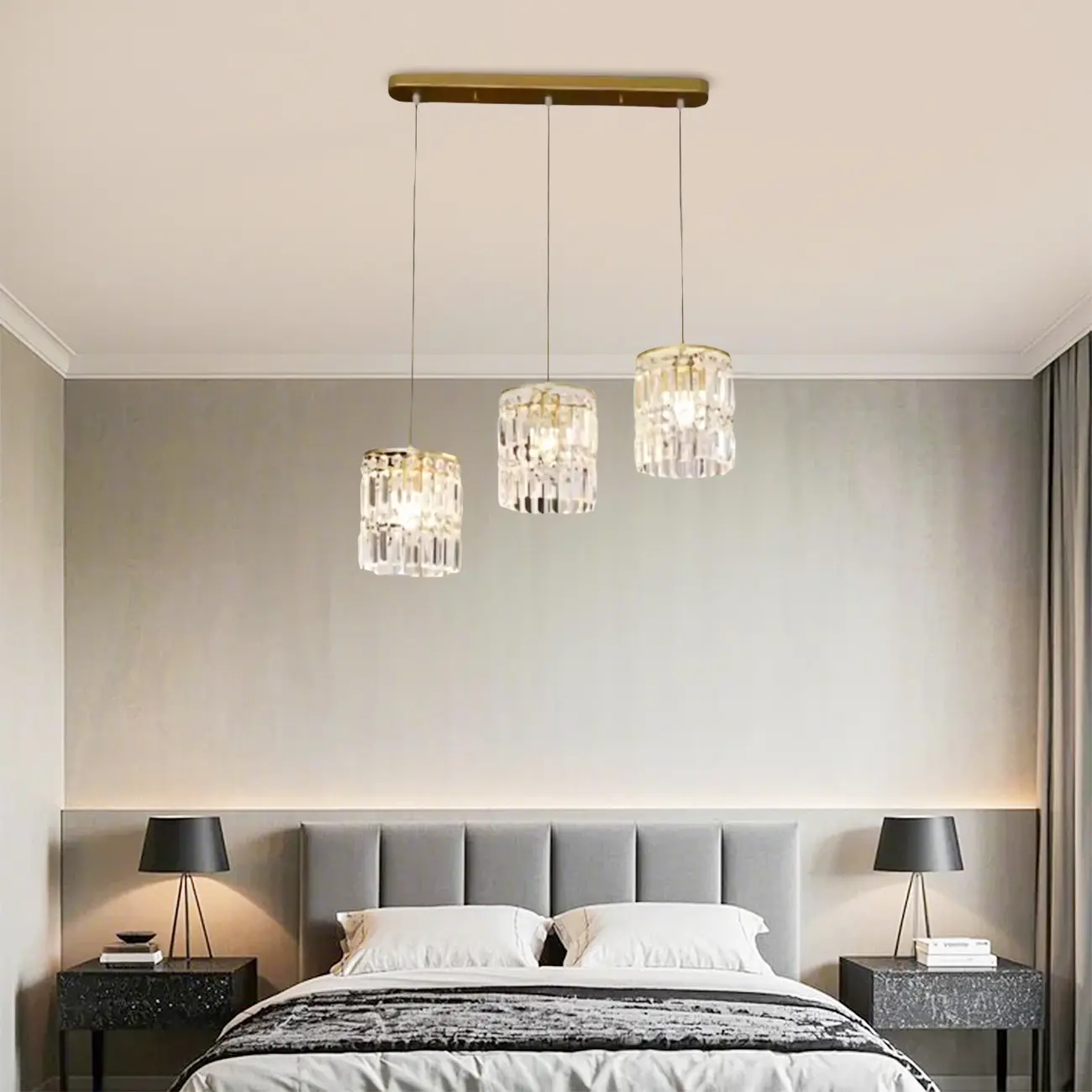 Kitchen Island Modern Crystal Cylinder Pendant Light Image - 4 | homeyfad