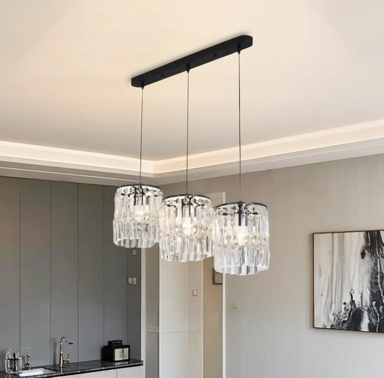 Kitchen Island Modern Crystal Cylinder Pendant Light Image - 5 | homeyfad