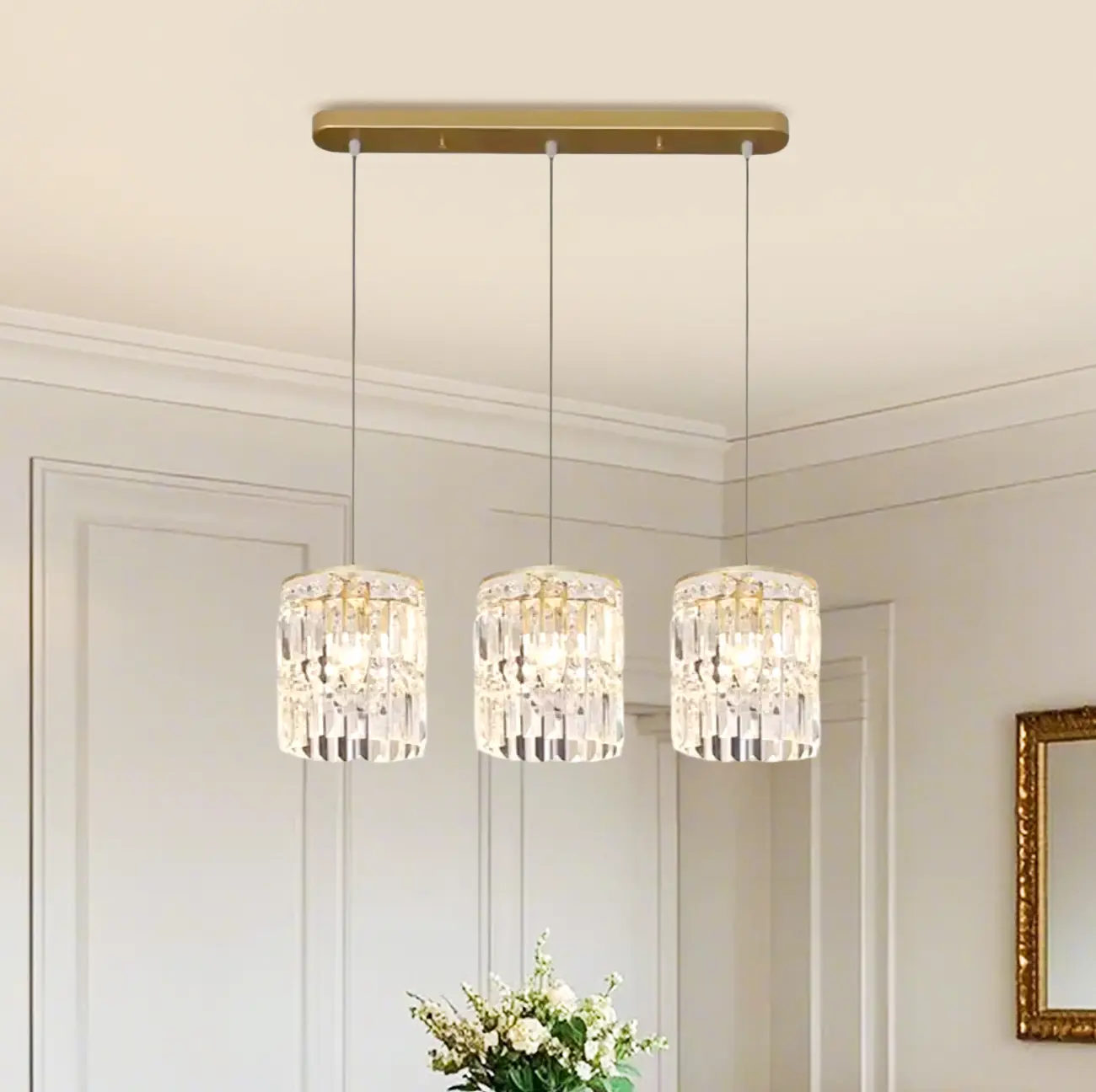 Kitchen Island Modern Crystal Cylinder Pendant Light Image - 6 | homeyfad