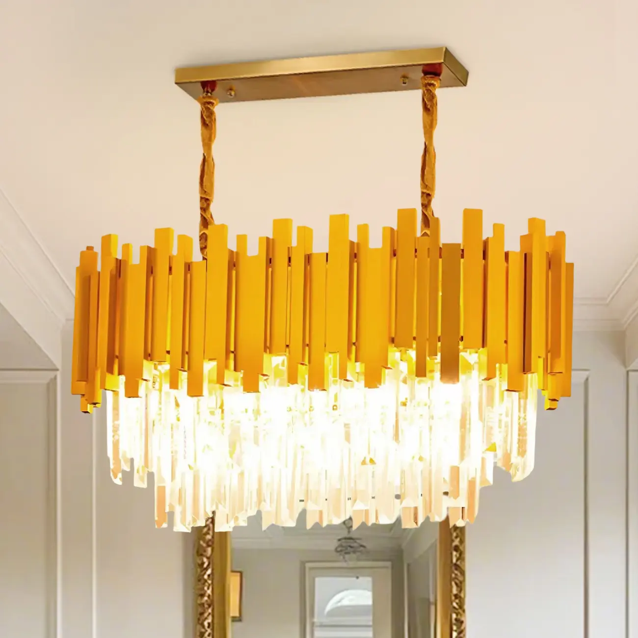 3 Tiers Orange Crystal LED Island Pendant Light for Kitchen Image - 3 | homeyfad