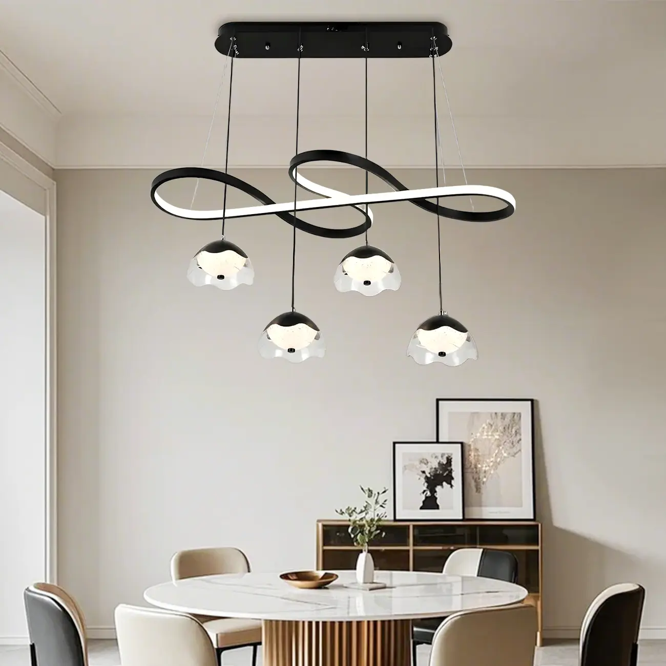 Adjustable Black Geometric Island Pendant Light for Kitchen Image - 1 | homeyfad