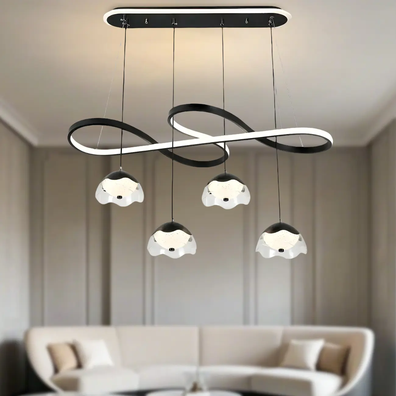 Adjustable Black Geometric Island Pendant Light for Kitchen Image - 2 | homeyfad