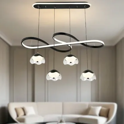 Adjustable Black Geometric Island Pendant Light for Kitchen Image - 2